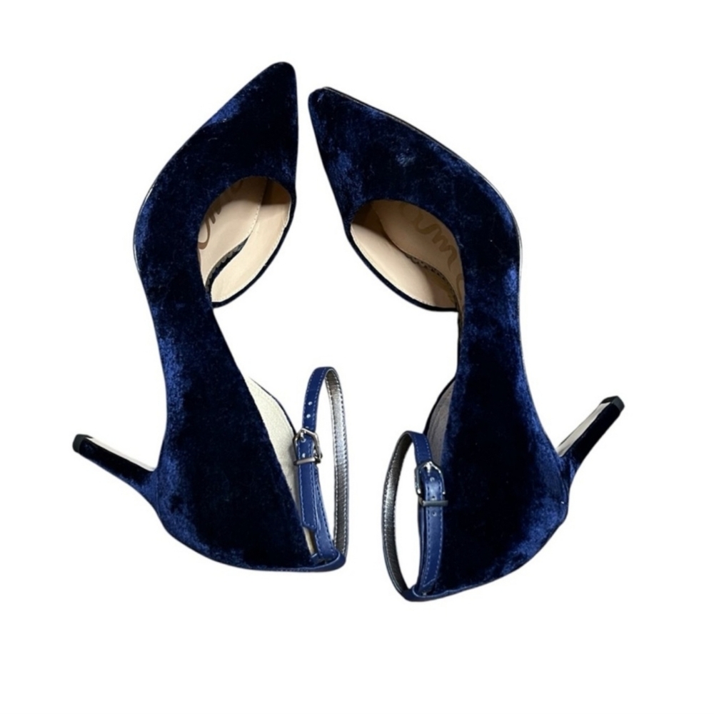 Sam Edelman Harlow Womens Blue Suede Pointed Toe Ankle Strap Pump Heel Shoes 6M